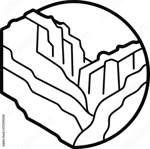 desert canyon cliffs single stroke line art
