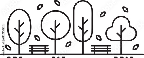 Vector art of park landscape with trees and benches for recreation