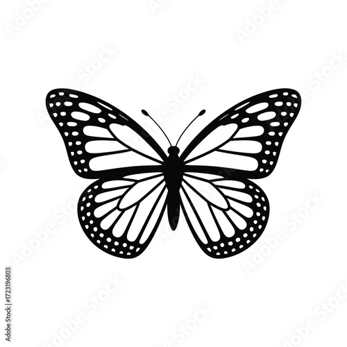 Detailed Butterfly Silhouette Vector Illustration Black Design: A Captivating Close-Up of Intricate Wing Patterns in a Stunning Vector Silhouette Art
