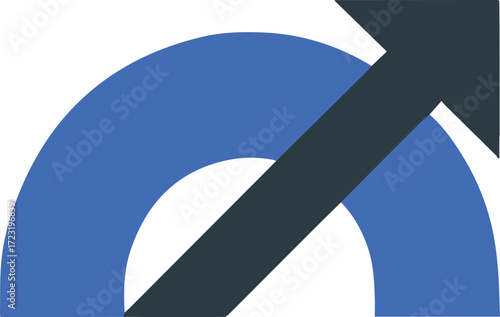 Vector art of blue arc with black arrow pointing up for growth