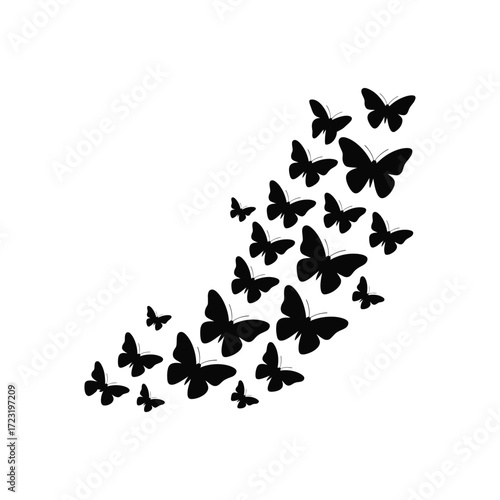 Dynamic Butterfly Swarm Silhouette Vector Illustration in Black, Perfect for Adding a Touch of Nature and Movement to Your Design Projects