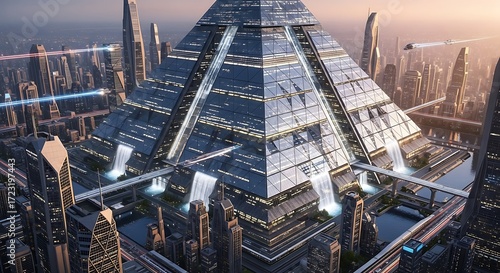 Futuristic pyramid city.