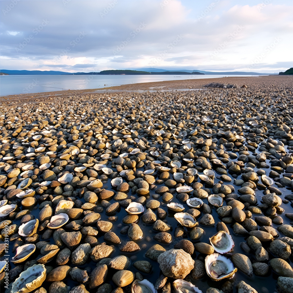 Obraz premium Oyster beds at the coast of Samish Bay, Washington State, USA