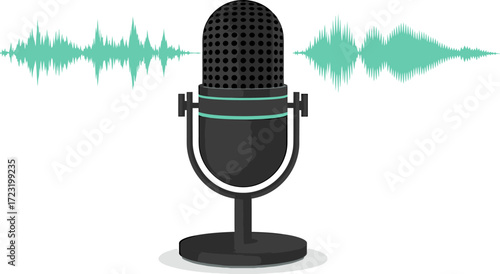 Classic microphone captures sound waves for audio recording and broadcasting