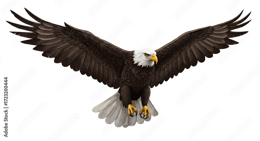 Naklejka premium 力強く羽ばたくワシ 白い背景に鮮明. AI Generated