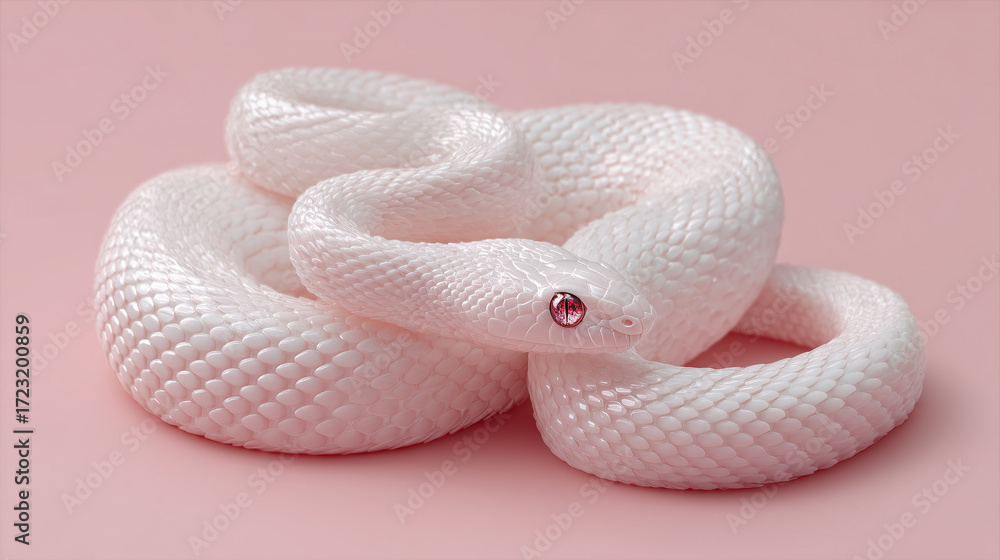 Fototapeta premium Elegant Albino Snake on Studio Pink