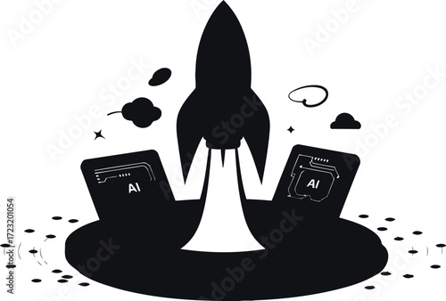Futuristic rocket launch powered by artificial intelligence and innovative technology