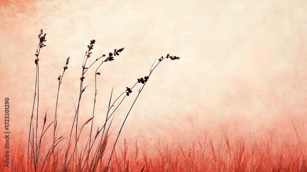 Fototapeta premium Abstract Watercolour Background of a Serene Meadow with Field Grasses and Warm Textures in Nature