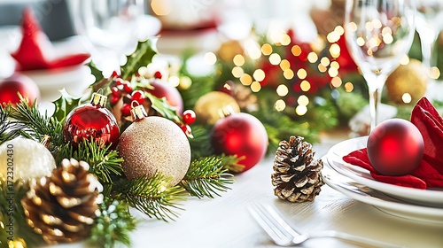 Family members gathered around table, warm decorations adding holiday spirit