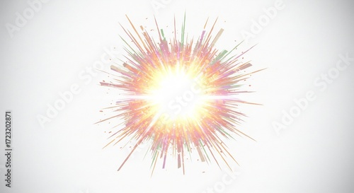 虹色光線 鮮やか放射状爆発 輝き満ちる抽象画. AI Generated