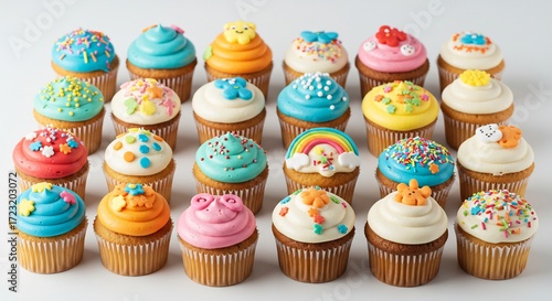 鮮やかデコレーション カラフルマフィン 甘い香り漂う幸せ写真. AI Generated