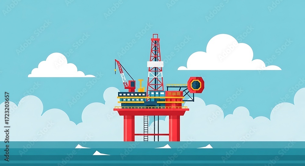 Naklejka premium Offshore Oil Rig Cartoon.