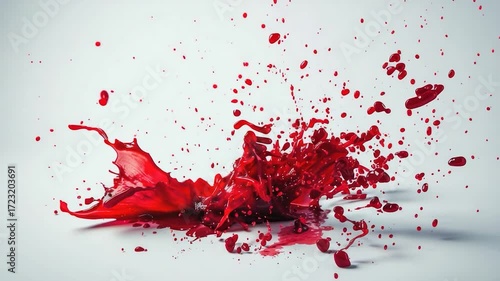 A red flower stained with blood on a white surface, use for crime scene or horror concept