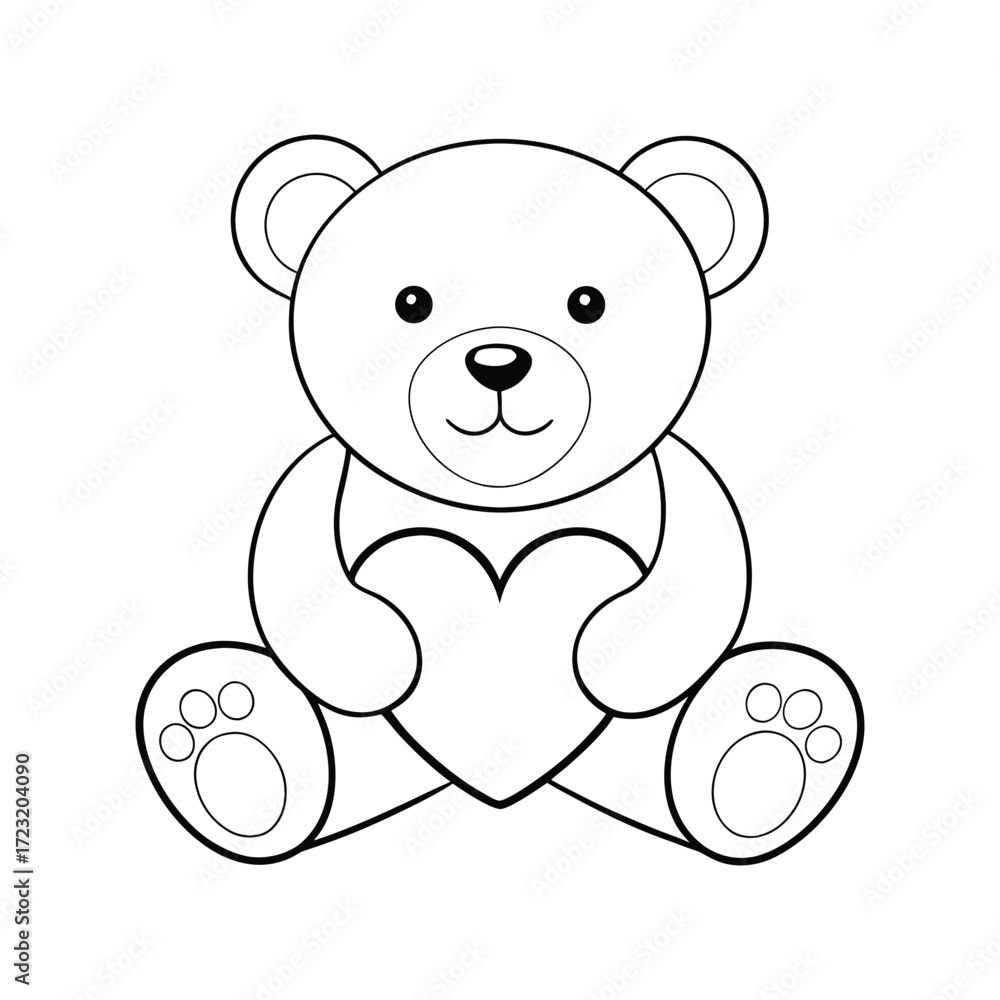 Obraz premium Adorable Teddy Bear Holding Heart Coloring Page