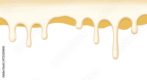 Luxurious creamy white liquid dripping elegantly over a warm golden background, perfect for dessert or cosmetic themes