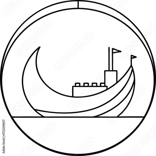continuous line drawing circular viking shipyard