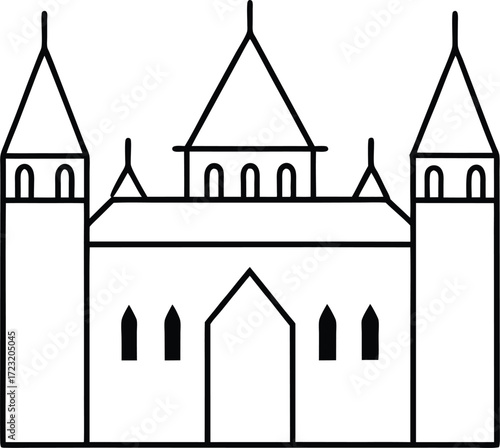 continuous line drawing medieval monastery cloister