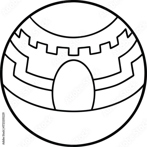 continuous line sketch ancient mayan circular temple