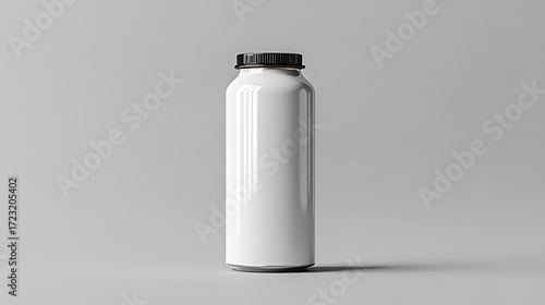 Empty white plastic beverage bottle mockup on gray background