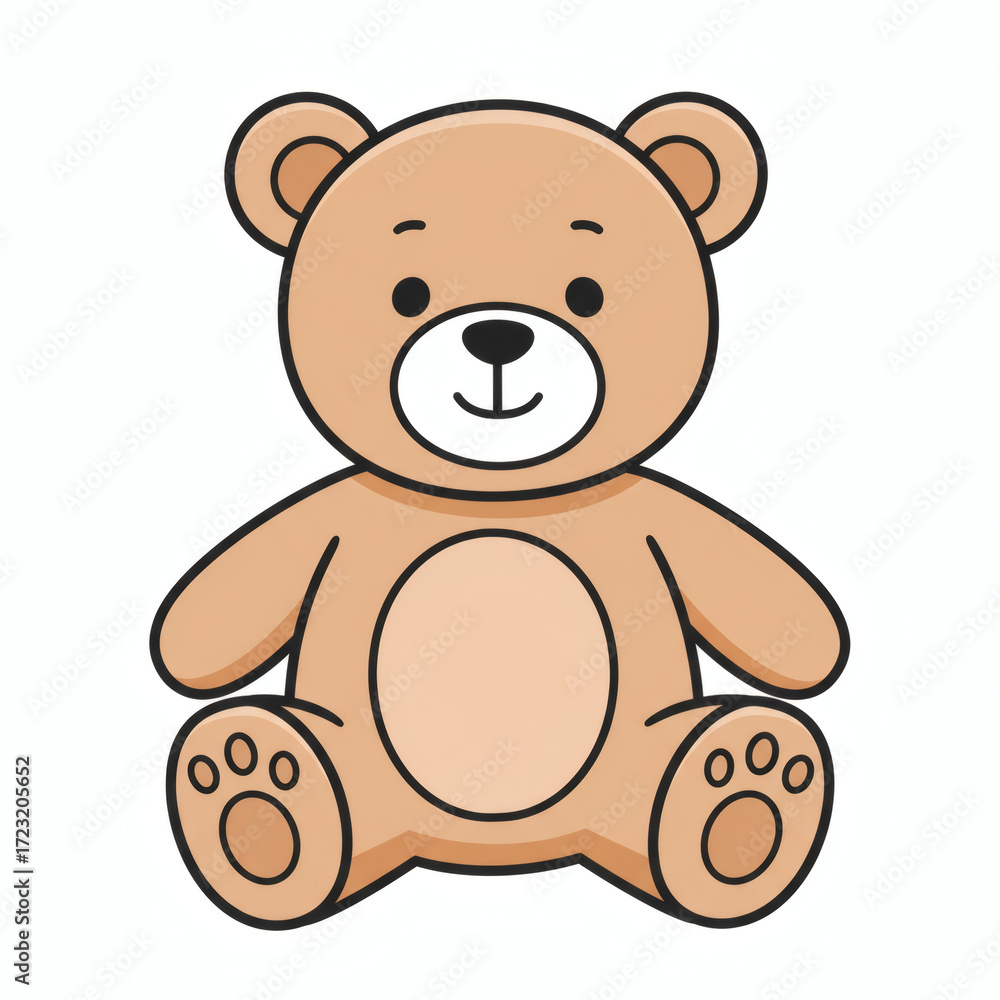 Obraz premium Adorable brown teddy bear character illustration. Cute and simple cartoon toy animal sitting isolated on a white background