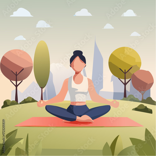 Woman Practicing Yoga Vector Illustration