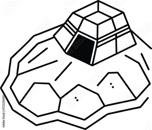 line drawing aerial sketch futuristic asteroid base