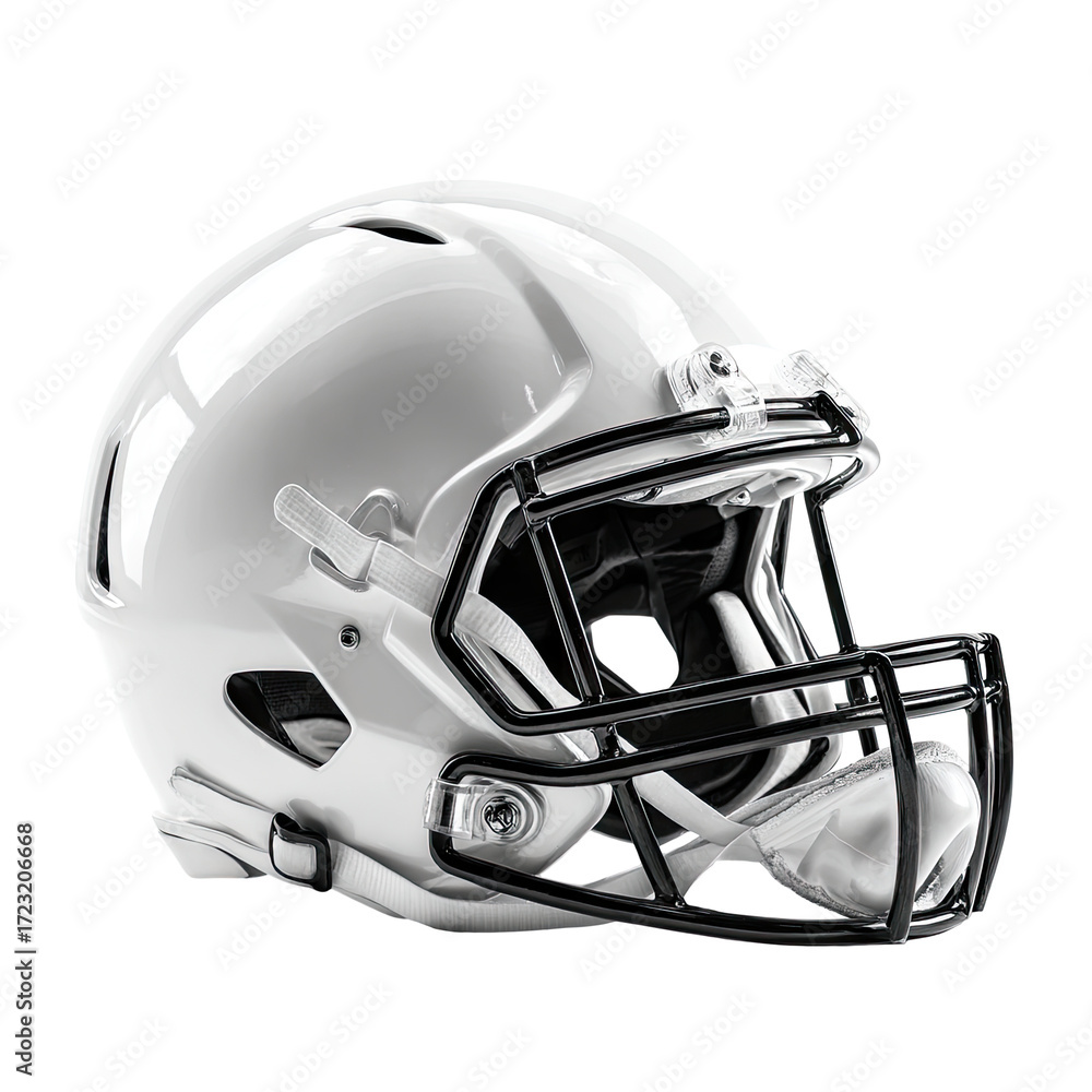 Fototapeta premium White football helmet, side view, showing face mask