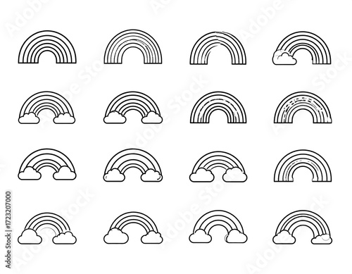 Simple black line art rainbow icons with variations