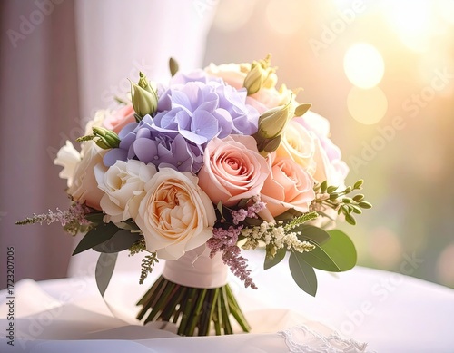 Pastel Wedding Bouquet Roses Hydrangeas