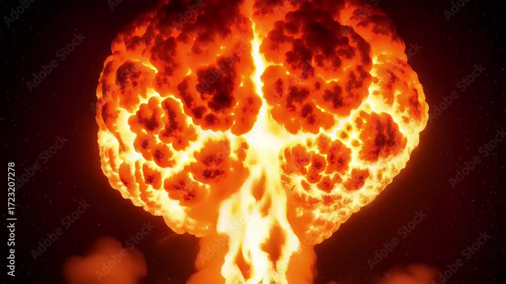 Explosive Nuclear Explosion with Flaming Mushroom Cloud Simulation in High Definition