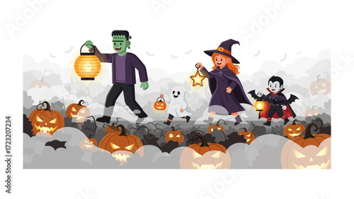 Halloween Celebration: A group of spooky character enjoying halloween, embracing the playful and festive spirit of Halloween.