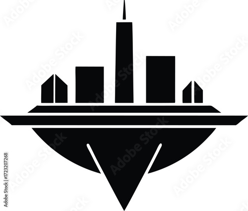 linear sketch of futuristic renewable energy floating platform illustration on transparent