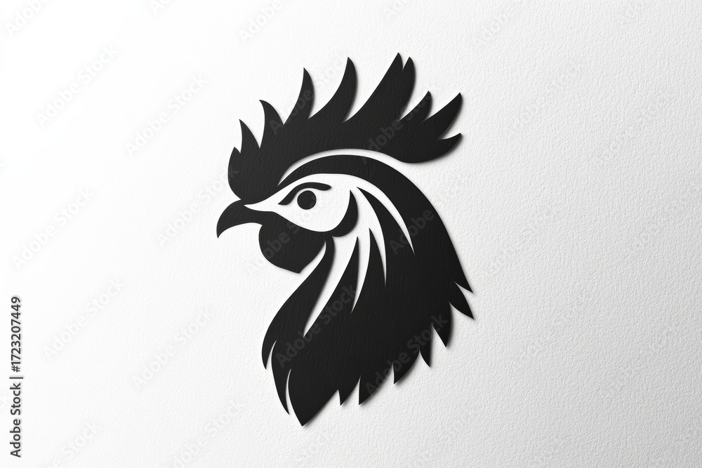 Fototapeta premium This elegant black silhouette of a rooster head creates a striking visual impact against a white background, ideal for a variety of design projects.
