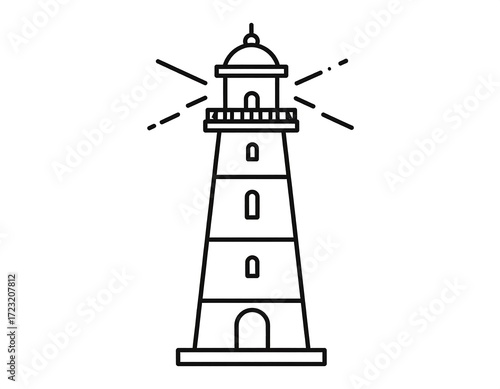 Simple black line drawing of a lighthouse