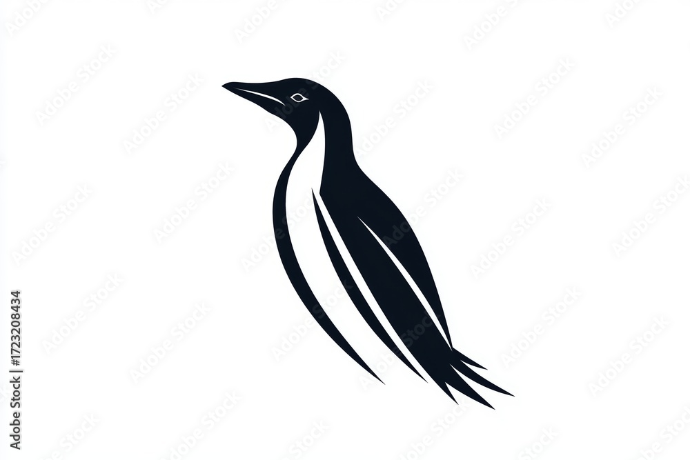 Fototapeta premium A striking black and white illustration of a penguin, featuring a stylized silhouette that emphasizes its elegant form and features. Perfect for various design projects.