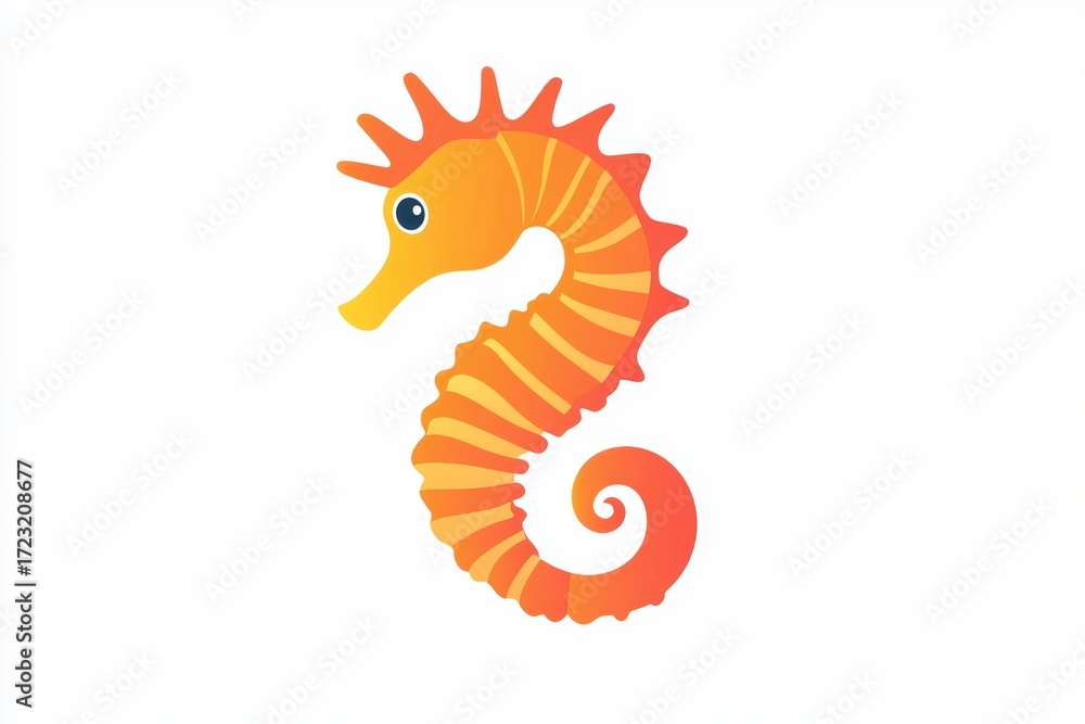 Fototapeta premium A bright and whimsical illustration of a seahorse, showcasing vibrant orange and yellow colors. Ideal for underwater themes and marine life projects.