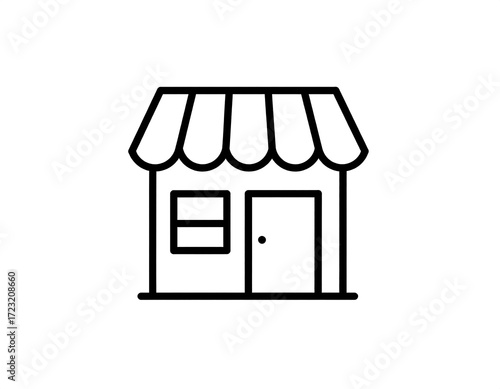 Simple black line drawing of a storefront