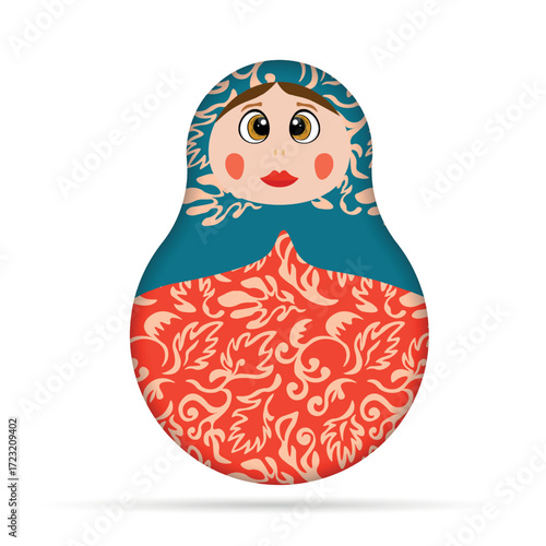 Russian Matryoshka. Traditional Russian folklore dolls with big eyes and lips. Babushka doll with hohloma, traditional painted floral pattern. Hand drawn vector illustration.