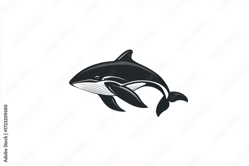 Fototapeta premium This monochrome illustration showcases a stylized whale swimming gracefully, symbolizing the beauty of marine life and the serenity of ocean ecosystems.