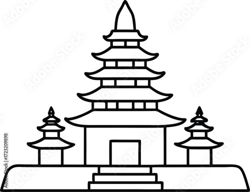 minimalist aerial sketch of traditional balinese village illustration on transparent