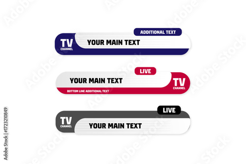 Television banner set simple flat design three colorful banners about news