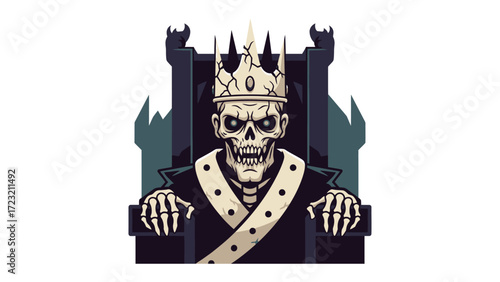 King Skeleton on Throne: A skeletal king sits regally upon his imposing throne, a symbol of power and authority. with his regal attire and imposing presence.
