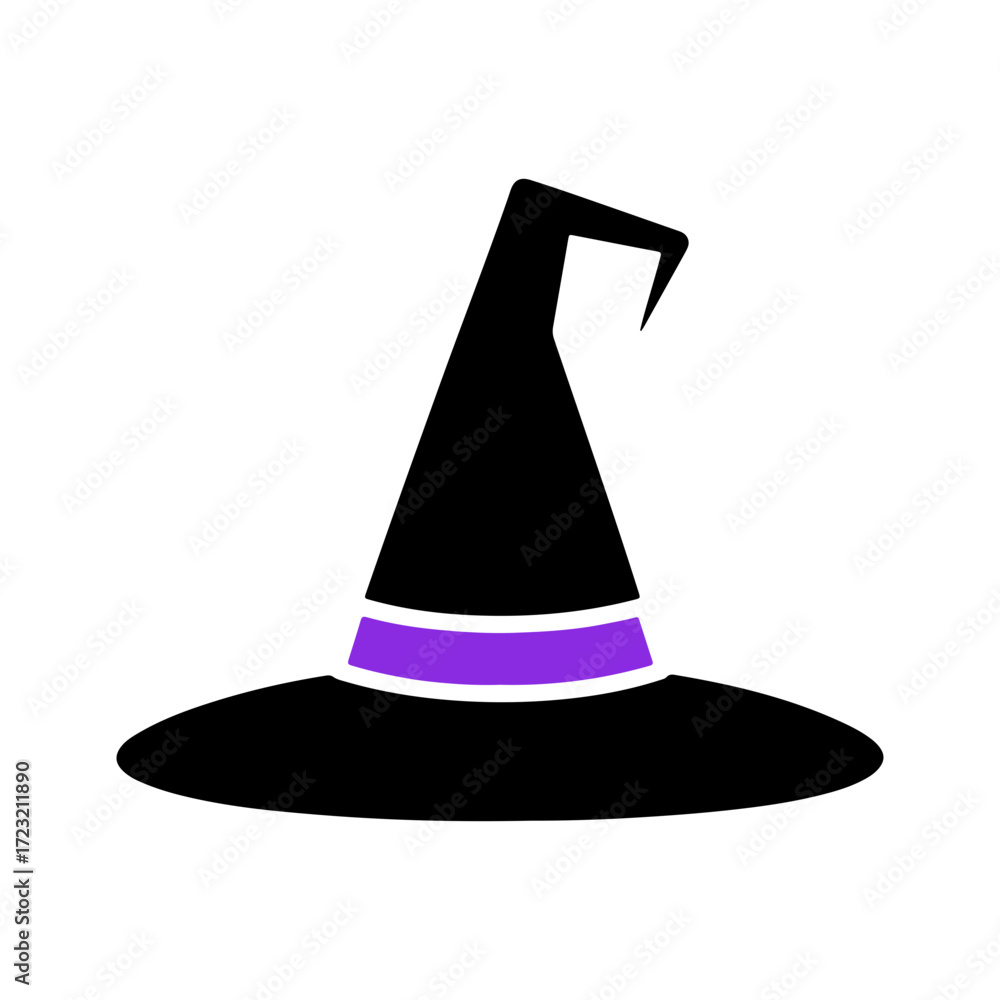 Fototapeta premium simple witch hat design with purple ribbon around the crown