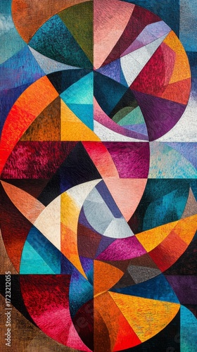A colorful abstract painting with a lot of different shapes and colors