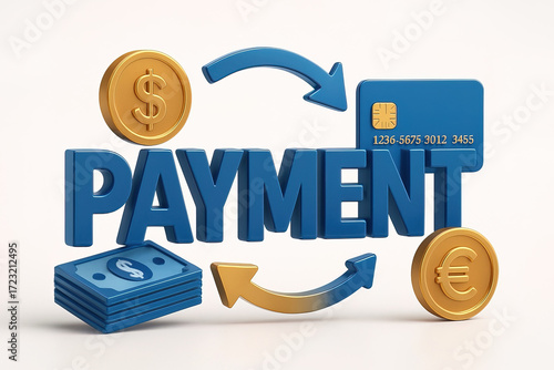 3D Payment Concept with Currency Exchange and Credit Card on White Background