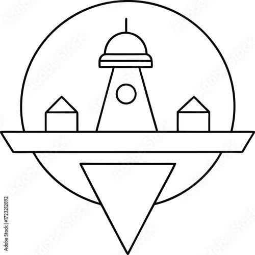 Minimalist linear map of futuristic mars colony illustration on transparent