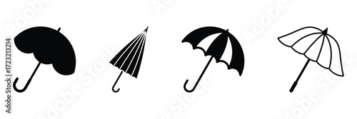 Umbrella filled and outline icon set. Simple vector parasol collection. Umbrella vector icon. Rain protection symbol. Flat design style