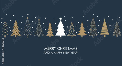Elegant Christmas trees with falling snow create a festive holiday greeting for your seasonal marketing and design projects