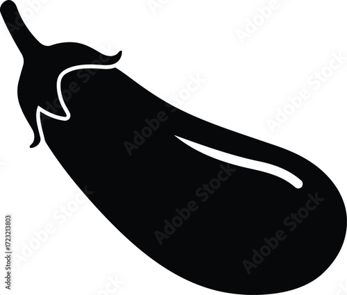 Fresh eggplant silhouette healthy food ingredient organic produce vector