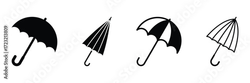 Black umbrella icon. Vector illustration isolated on white background. Simple vector of umbrella opened, flat design